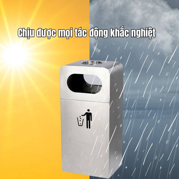 Thùng rác sản xuất bằng inox, độ bền cao, chịu được mọi sự khắc nghiệt của thời tiết