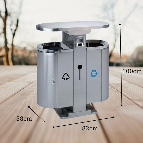 Kích thước thùng rác đôi đặt ngoài đường bằng inox