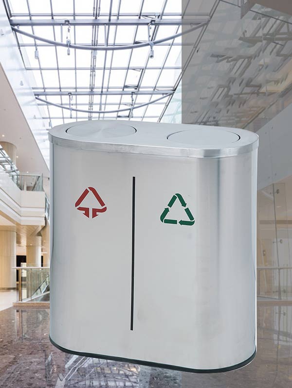 Mẫu thùng rác inox với 2 ngăn phân loại rác