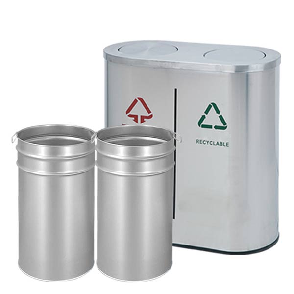 Kiểu dáng thùng rác 2 lớp với sọt để rác trực tiếp bằng tôn hoa