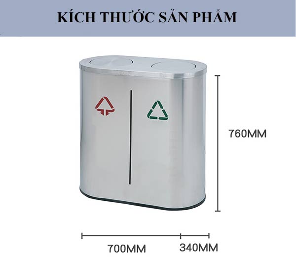 Kích thước thùng phân loại rác 2 ngăn - Thùng rác đôi ngoài trời nắp lật