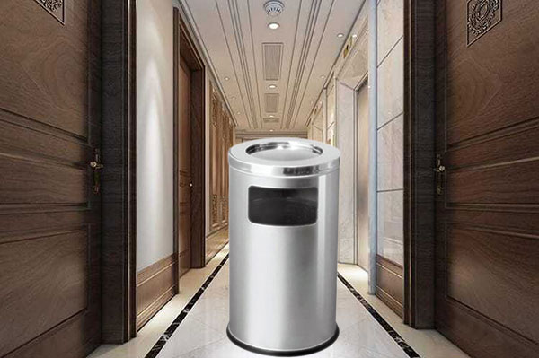 Thùng rác có gạt tàn kiểu dáng tròn bằng inox