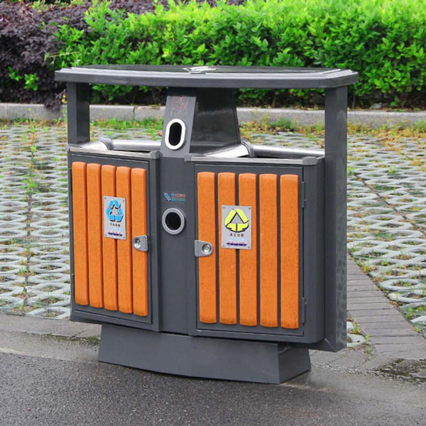 Mẫu thùng rác gỗ nhựa khung viền thép sơn tĩnh điện