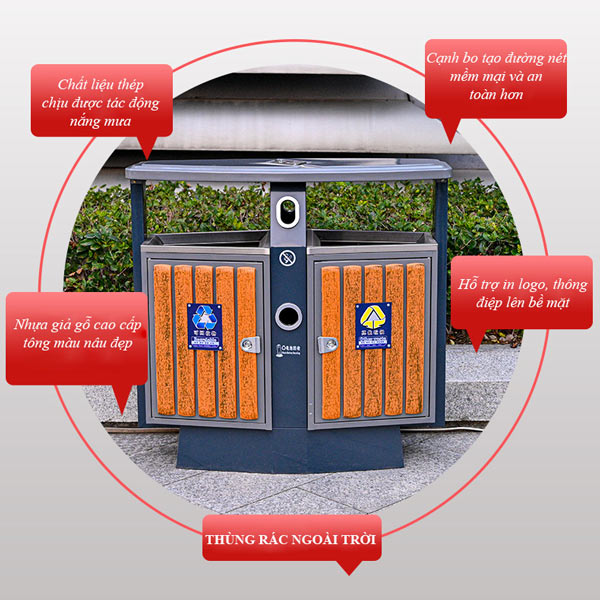Đặc điểm thùng rác nhựa gỗ 2 ngăn của Hành Tinh Xanh