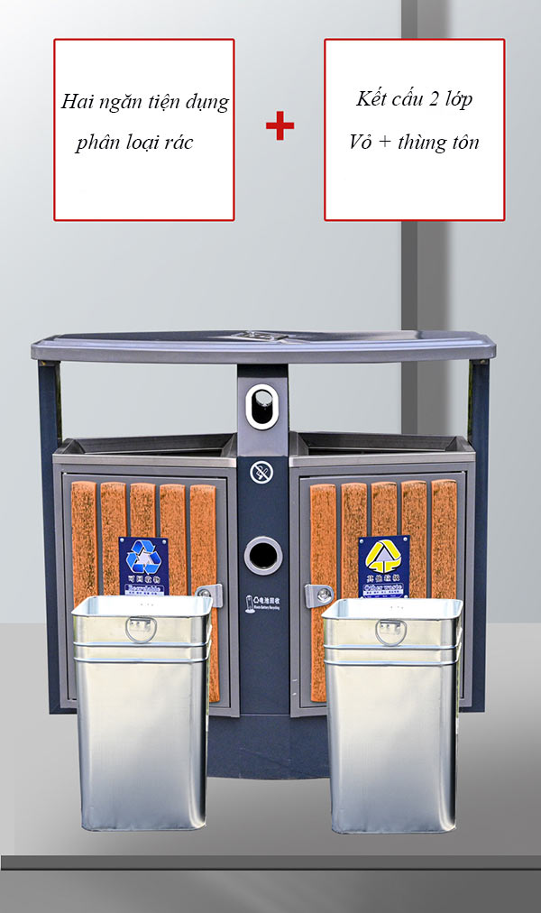 Lớp vỏ ngoài thùng rác và thùng tôn hoa chứa rác