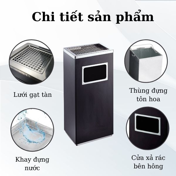 Chi tiết cấu tạo thùng rác nắp gạt tàn