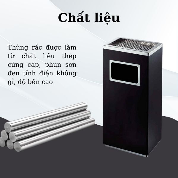 Mẫu thùng rác làm bằng thép sơn tĩnh điện màu đen