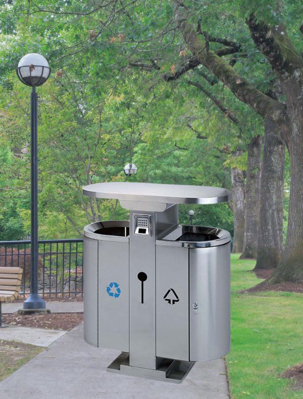 Mẫu thùng rác inox ngoài trời có 2 ngăn