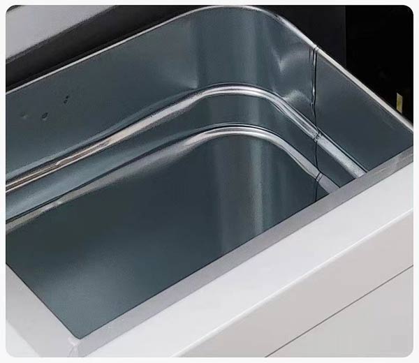 Ngăn chứa rác bên trong bằng tôn hoa của Thùng rác inox 2 ngăn có gạt tàn