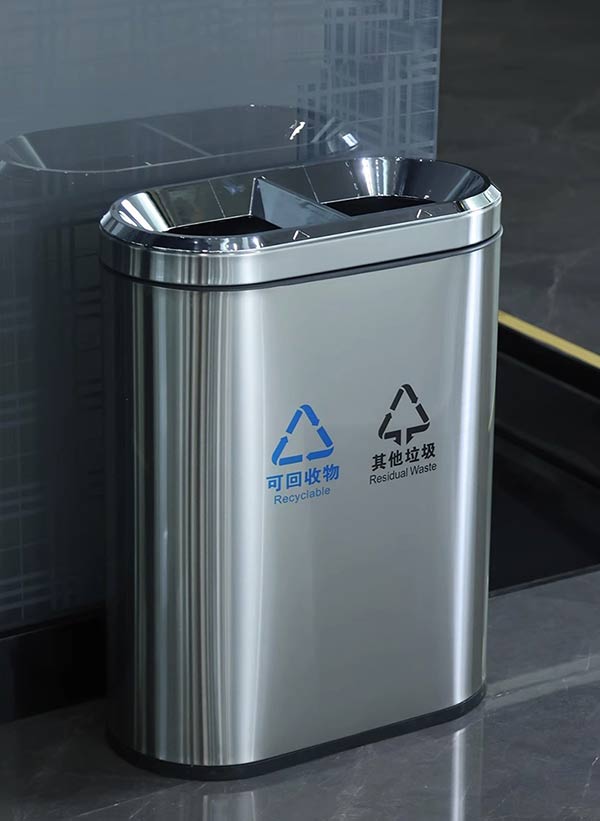 Thùng rác inox cao cấp có 2 ngăn phân loại rác