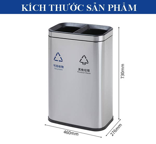 Kích thước thùng rác đôi bằng inox