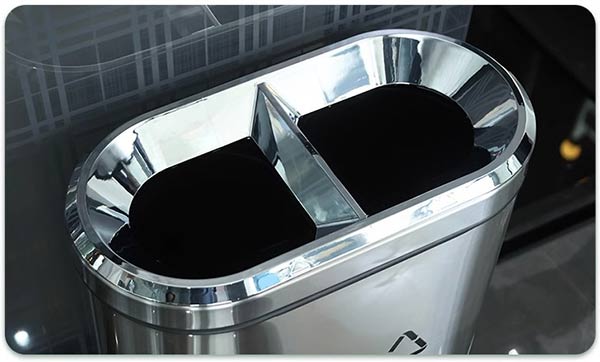 Thùng rác inox 2 ngăn văn phòng: Cửa rả rác không nắp cỡ rộng tiện lợi