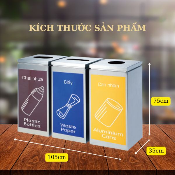 Kích thước thùng rác inox 3 ngăn