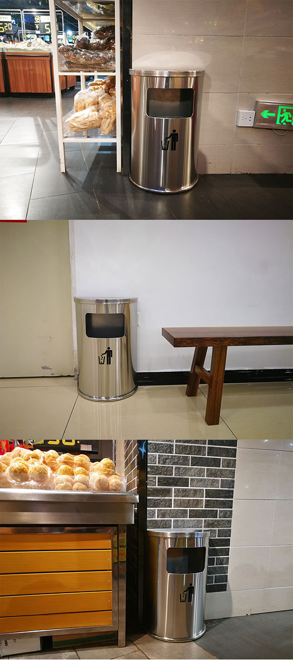 Với kiểu dáng bán nguyệt, thùng rác dễ dàng kê sát tường