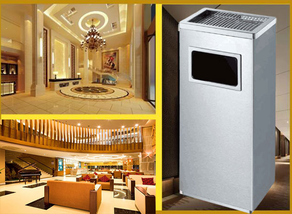 Mẫu thùng rác inox chữ nhật có gạt tàn được sử dụng linh hoạt