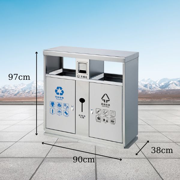 Kích thước thùng 2 ngăn phân loại rác thải bằng inox