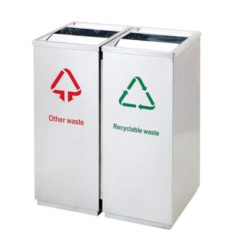 Thùng rác inox đôi ngoài trời nắp bập bênh