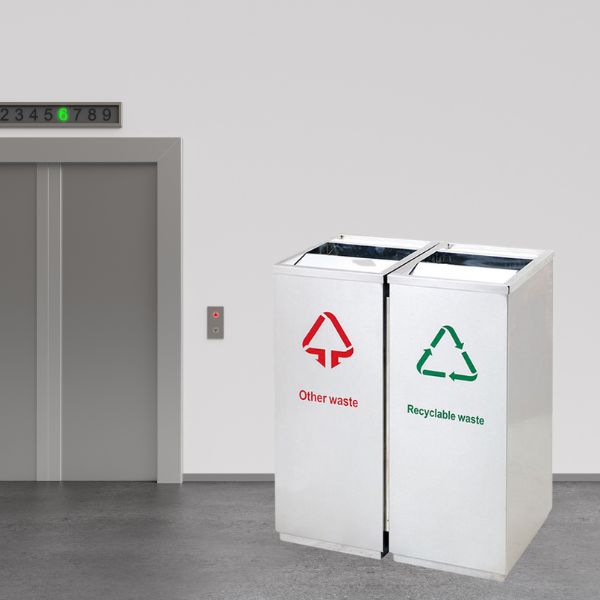 Thùng rác inox 2 ngăn nắp bập bênh tiện lợi
