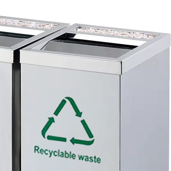 Khay gạt tàn cạnh nắp bập bênh của Thùng rác inox đôi ngoài trời nắp bập bênh