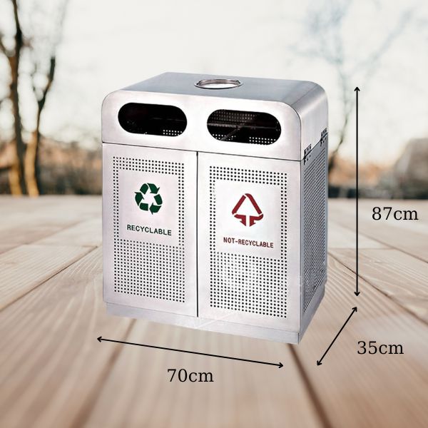 Kích thước thùng rác đôi ngoài trời bằng inox