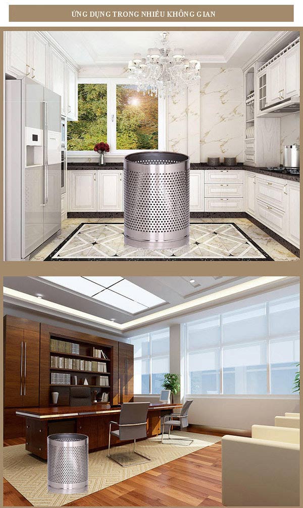 Thùng rác tròn không nắp phù hợp với không gian nhà ở, văn phòng