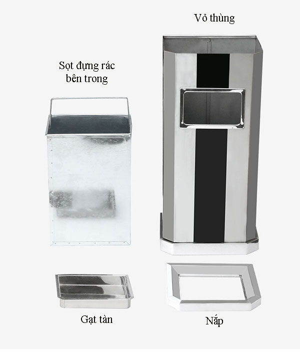 Các bộ phận của thùng rác inox trang trí