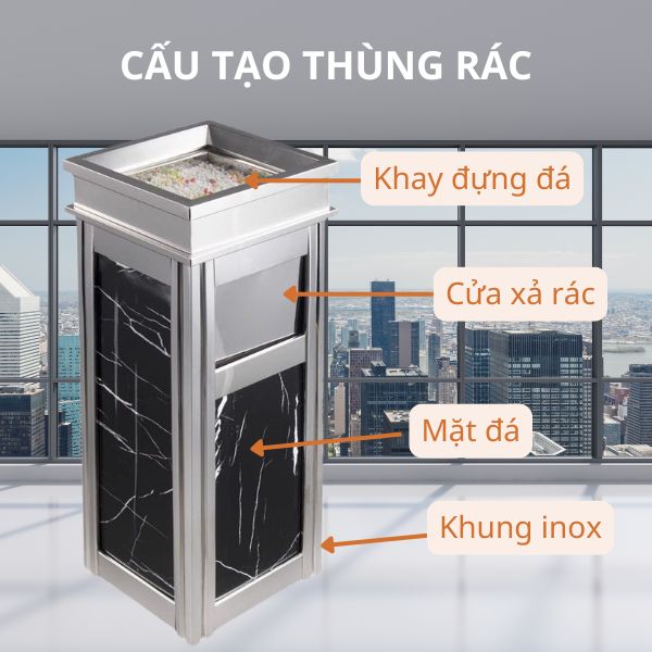 Các bộ phận cấu thành thùng rác đá hoa cương