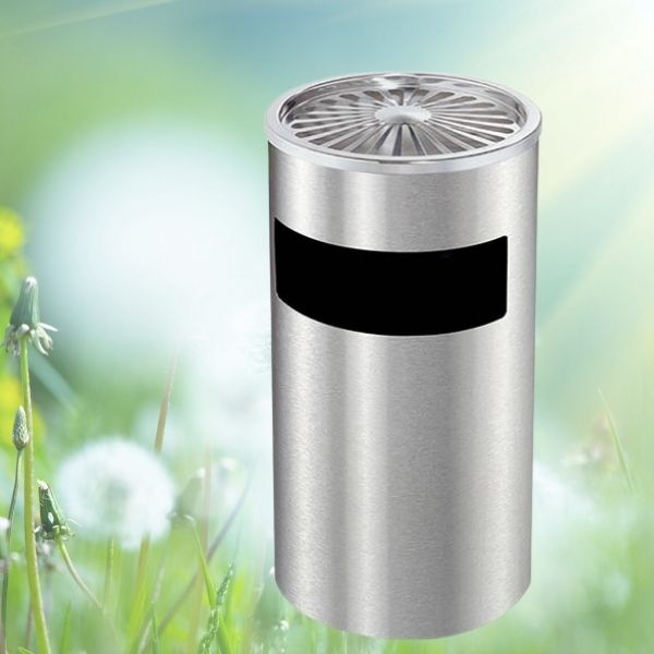 Đặt mua thùng rác inox tròn có gạt tàn cỡ đại tại Hành Tinh Xanh