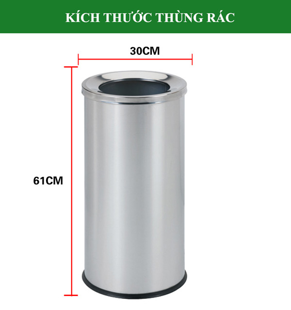 Chi tiết kích thước thùng rác trụ tròn nắp hở