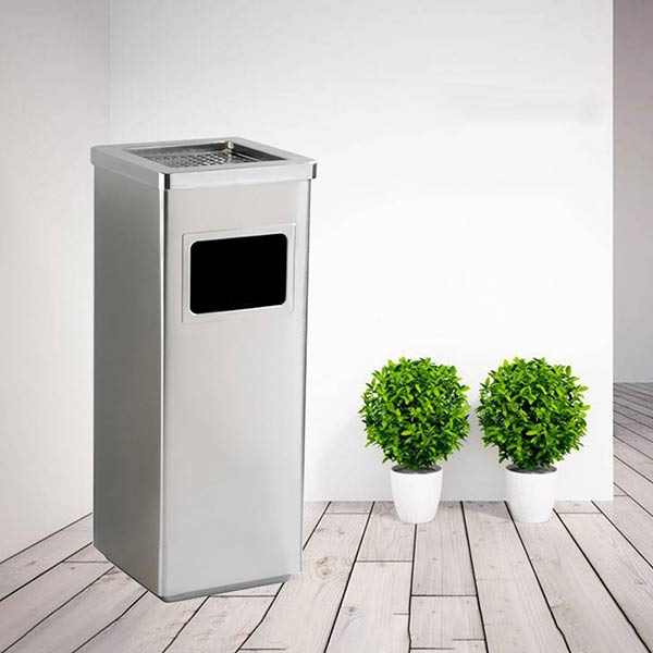 Thùng rác nắp gạt tàn thuốc hình vuông