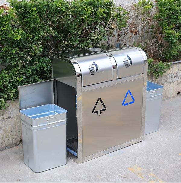 Thùng rác 2 lớp - với thùng tôn hoa chứa rác bên trong