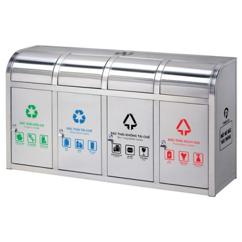 Thùng rác nắp đẩy nhiều ngăn 4 ngăn inox