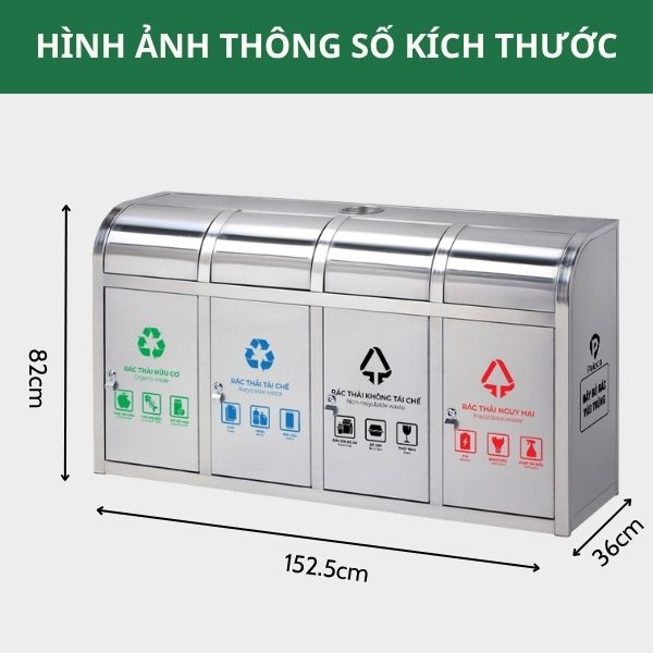 Thùng rác nắp đẩy nhiều ngăn 4 ngăn inox