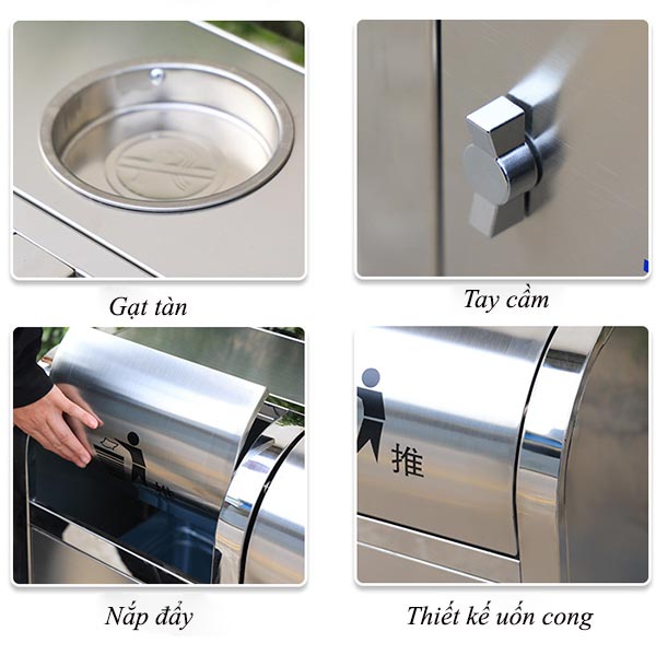 Thùng rác nắp đẩy nhiều ngăn 4 ngăn inox