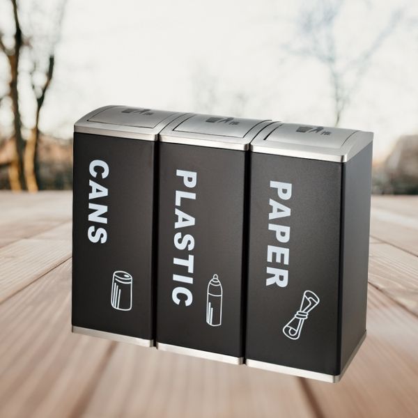 Thùng rác thép loại 3 ngăn kiểu dáng nắp lật