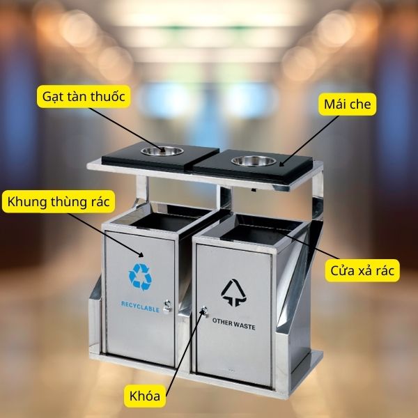 Các bộ phận chính của thùng rác đôi inox