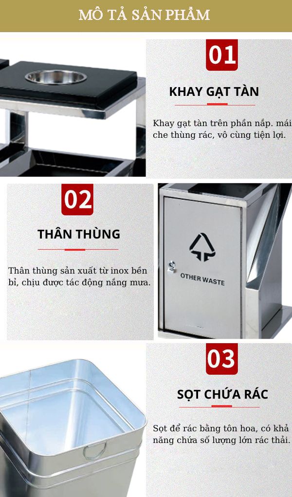 Đặc điểm cấu thành thùng rác 2 ngăn sản xuất từ inox
