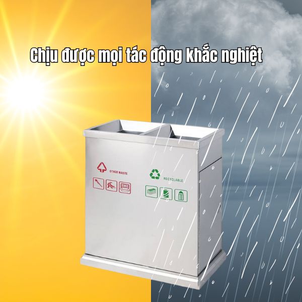 Thùng rác có lớp vỏ bằng inox chịu được thời tiết nắng mưa