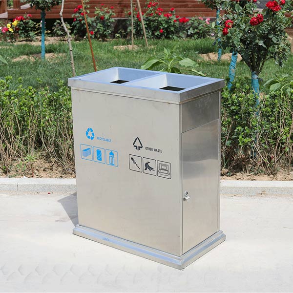 Hình ảnh thùng rác inox 2 ngăn đặt ở công viên
