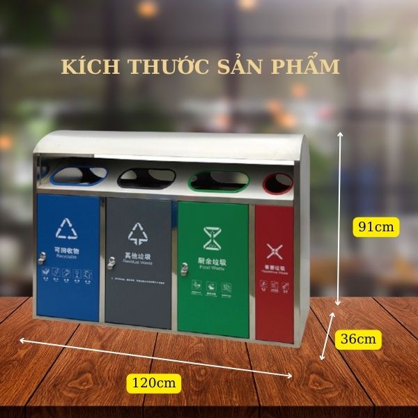 Kích thước thùng rác 4 ngăn ngoài trời
