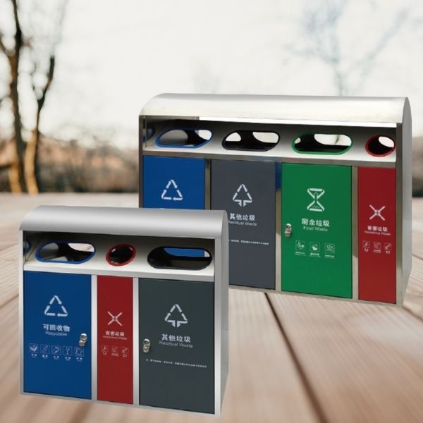 Mẫu thùng rác 3 ngăn, 4 ngăn có mái che phân loại rác ngoài trời