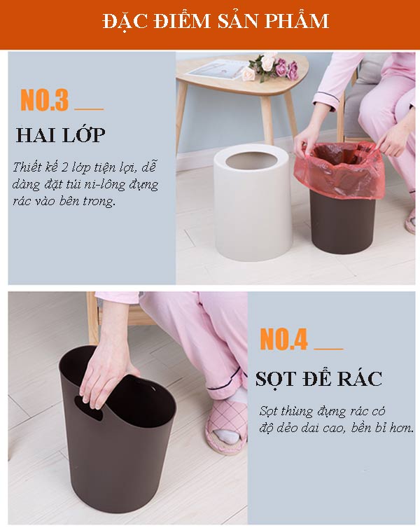 Chi tiết đặc điểm thùng rác nhựa không có nắp đậy