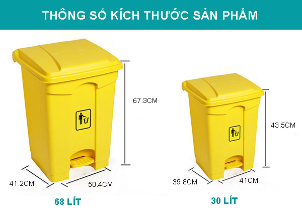 Kích thước thùng rác 68L, 30L đạp chân