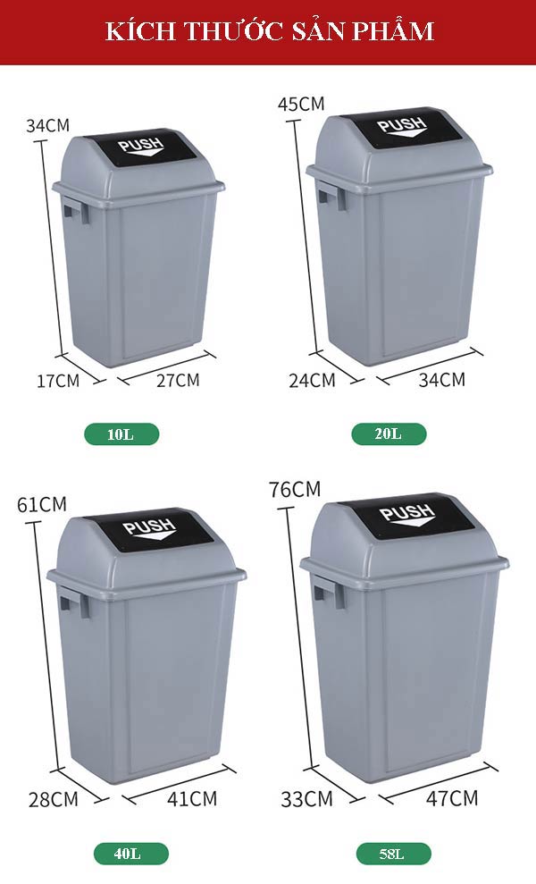 Thùng rác nắp đậy màu ghi có tới 4 dung tích khác nhau