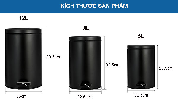 Kích thước 3 phiên bản dung tích thùng rác