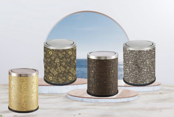 Mẫu thùng rác nắp lật bọc da họa tiết