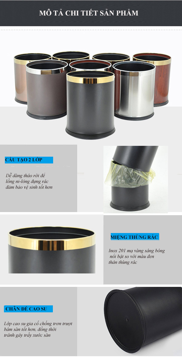 Đặc điểm của thùng rác viền inox mạ vàng