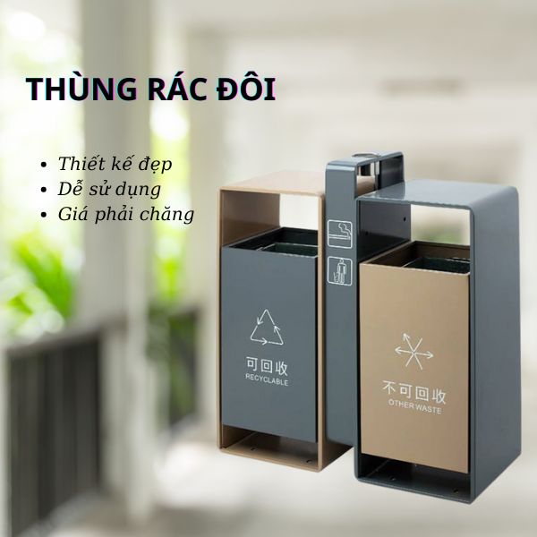 Mẫu thùng rác đôi ngoài trời bằng thép sơn tĩnh điện