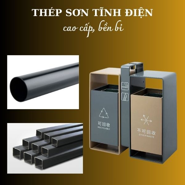 Mẫu thùng rác sản xuất bằng thép sơn tĩnh điện đen 