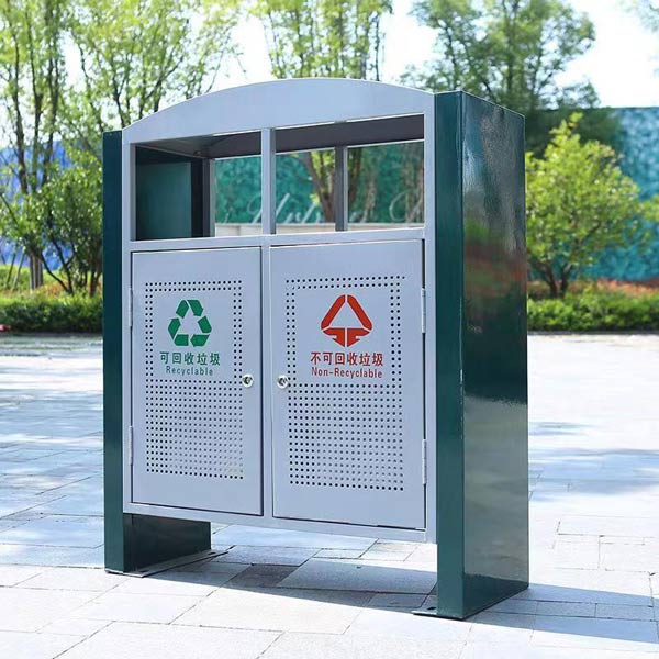 Mẫu thùng rác 2 ngăn làm bằng thép sơn tĩnh điện